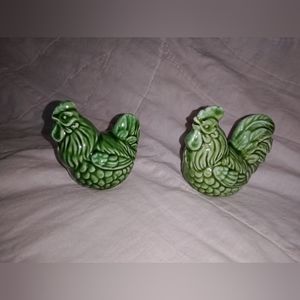 Vintage Japan Rooster Hen Salt Pepper Shakers Toothpick Holder